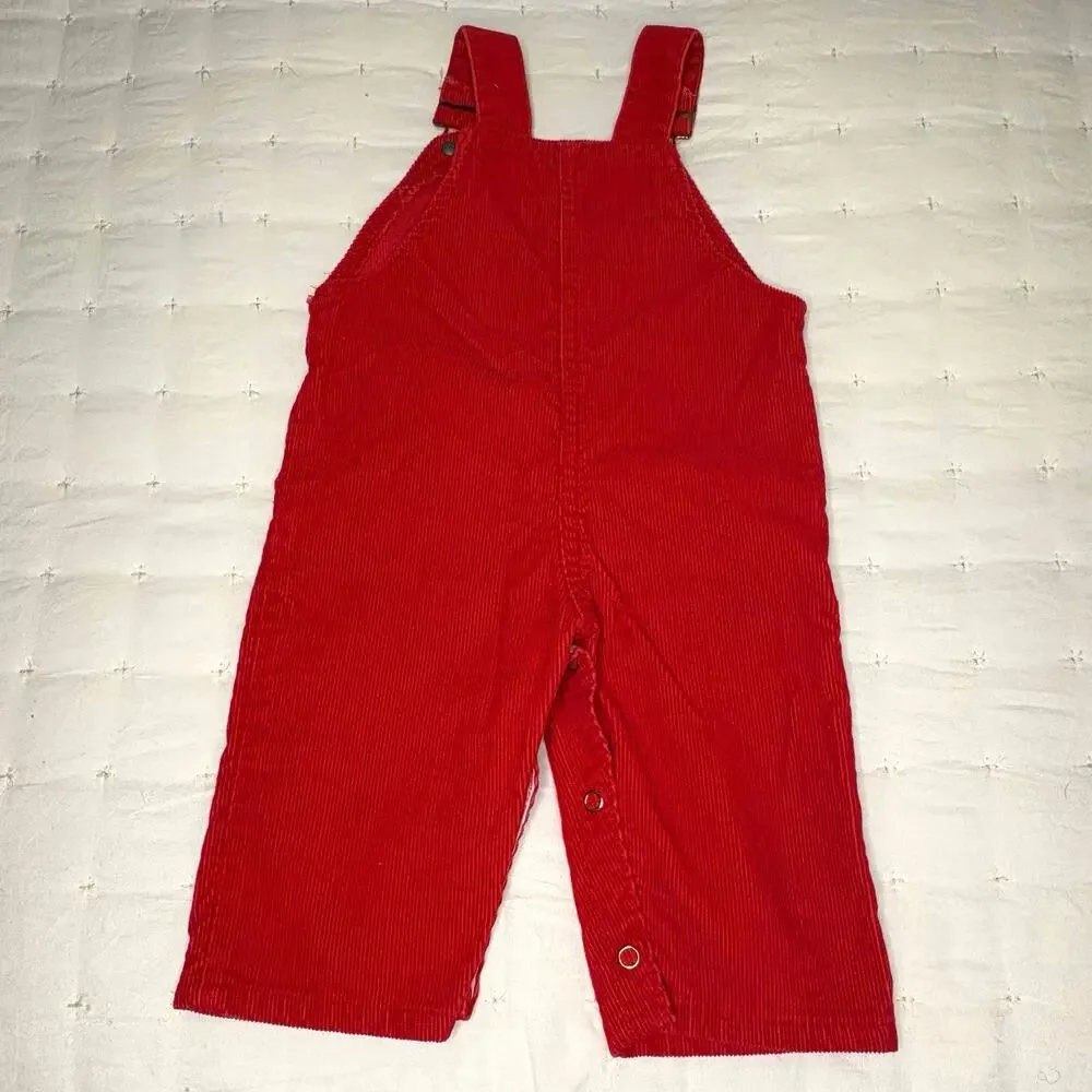 Vintage OshKosh B’Gosh Corduroy Overalls Boys 9M Red Mack Truck